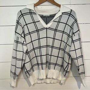 SIONI Women’s Black And White Collared Sweater